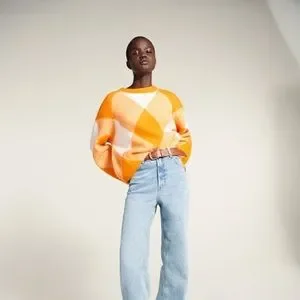 Zara Sweaters Orange Argyle Knit Sweater Zara Poshmark